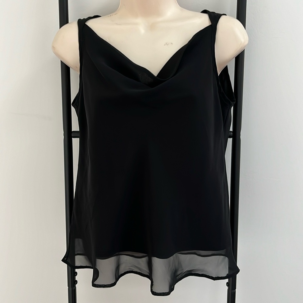 Vintage Etam Black Top Blouse Sleeves Full Lining Romantic Women Size S
